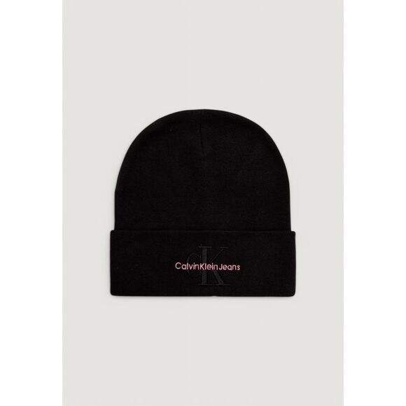 Calvin Klein Jeans Logo Embroidered Cotton Beanie Women black Hats & Caps